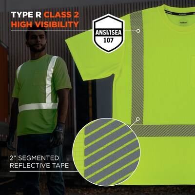 GloWear 8292 High Visibility Short Sleeve T-Shirt, ANSI Type R Class 2, Lime, X-Large (22235)