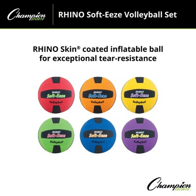 Champion Sports Rhino Softeeze Vinyl Volleyball Set, Assorted Colors, 6/Set (CHSRS2SET)