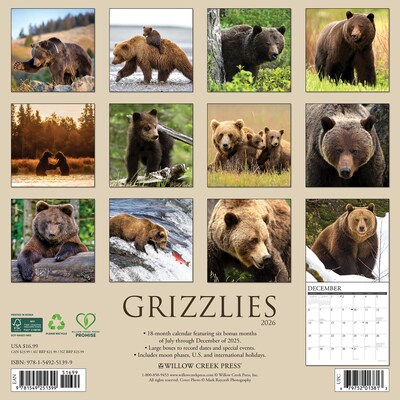 2026 Willow Creek Grizzlies 12 x 12 Monthly Wall Calendar (51399)