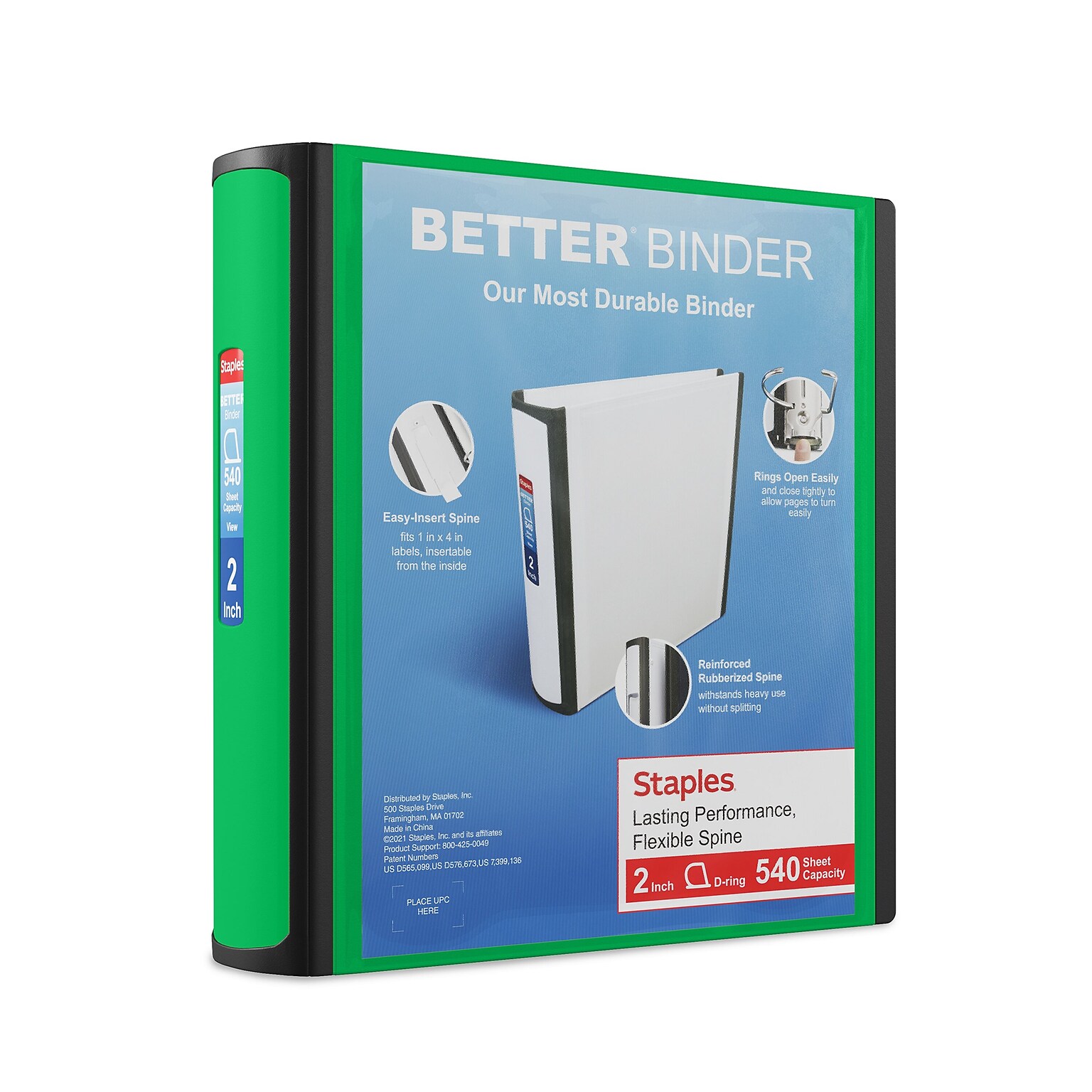Staples Heavy Duty 2 3-Ring Better Binder, D-Ring, Green (ST55878-CC)