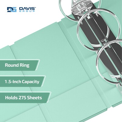 Davis Group, 1.5", 8.5" x 11", Round Ring View Binder, Pastel Color, Mint, 6/Pack (7412-14-06)
