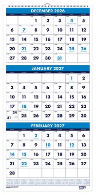 2027 House of Doolittle 8 x 17 Three-Month Wall Calendar, Blue (3646-27)