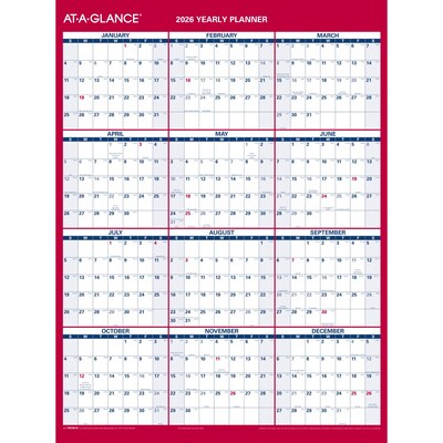 2026 AT-A-GLANCE 16" x 12" Yearly Wet-Erase Wall Calendar, Reversible, White/Red (PM330B-28-26)