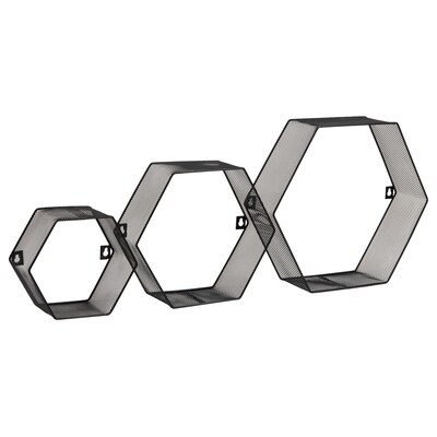 Mind Reader 3-Shelf Metal Honeycomb Hexagon Floating Shelves, Black, 3/Set (WALL3PC-BLK)