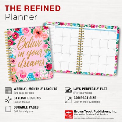 2027 BrownTrout Floral Inspirational 6.5" x 7.8" Calendar Year Weekly Standard Planner, Multicolor (9798330713042)
