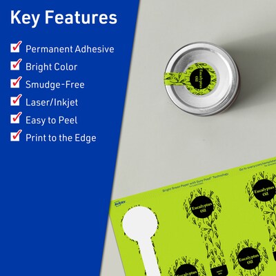 Avery Printable Decorative Edge Multipurpose Labels, 1.5 x 4, Bright Green, 80/Pack (94116)