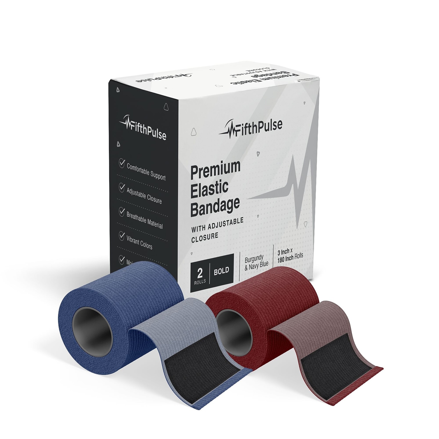 FifthPulse Premium Elastic Bandages with Hook and Loop Closure - 3 inch Rolls, Navy Blue & Burgundy, 2 Pack (FMN100518)