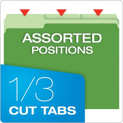 Pendaflex Recycled File Folder, 1/3-Cut Tab, Assorted, Letter Size, Bright Green, 100/Box (4210 1/3