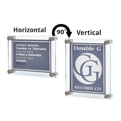 Azar  8.5" x 11" Floating Frame Sign Holder, Wall Mounted, Vertical/Horizontal, Front Loading, Silver Acrylic (105514)