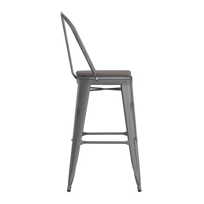 Flash Furniture Lincoln Contemporary Metal Vertical Back Indoor Barstool, Clear Coat/Gray (XUDGTP01B30PL1G)