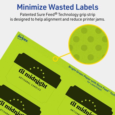 Avery Laser/Inkjet Multipurpose Decorative Edge Labels, 2" x 3", Bright Green, 640/Box (94267)
