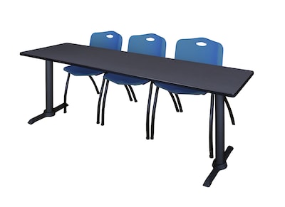 Regency Cain 84 x 24 Training Table- Grey & 3 M Stack Chairs- Blue