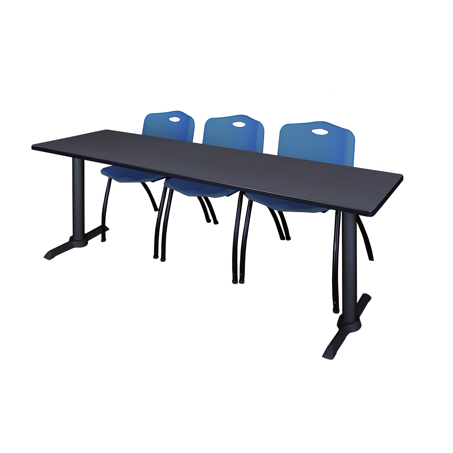 Regency Cain 84 x 24 Grey Training Table & 3 M Stack Chairs, Blue (MTRCT8424GY47BE)