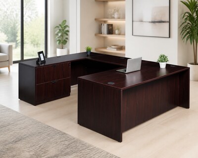 Boss Office Products 66" U-Shaped Desk with Lateral File, Mahogany (GROUPA18-M)