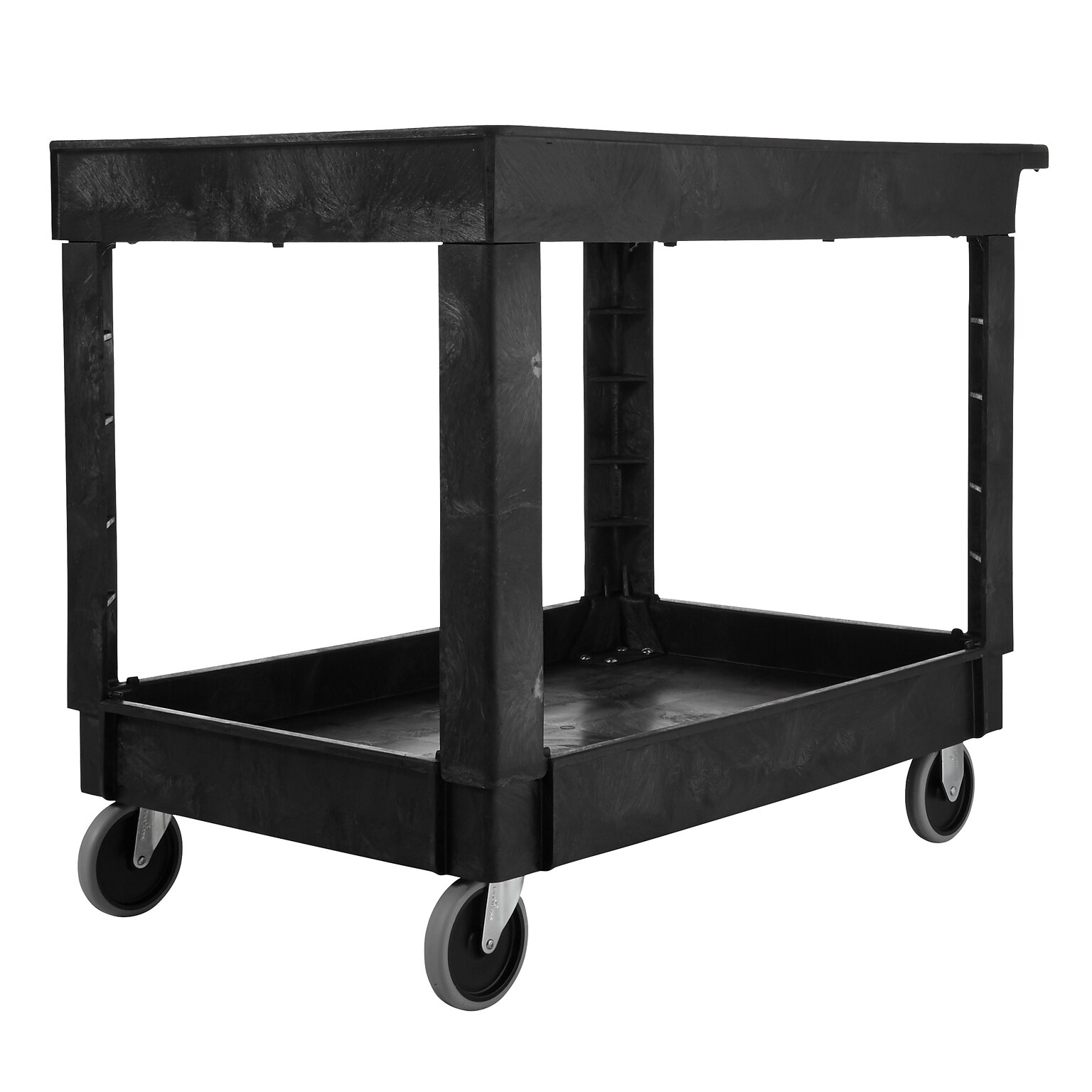 Rubbermaid 2-Shelf Plastic/Poly Mobile Utility Cart with Swivel Wheels, Black (FG9T6700BLA)