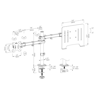 Mind Reader Adjustable Dual Arm Monitor and Laptop Desk Mount for 17" - 32", Black (ARMTAB-BLK)