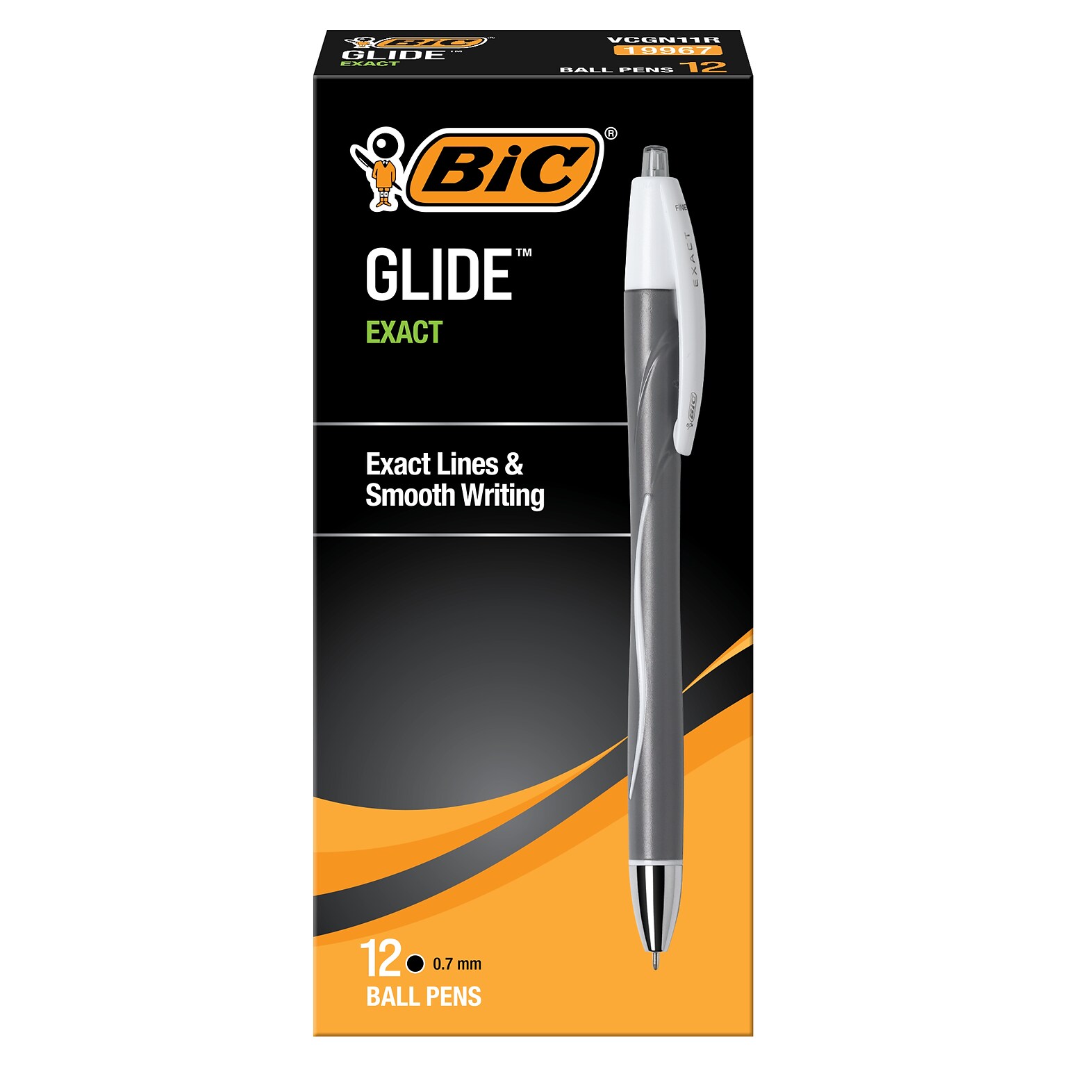 BIC Glide Exact Retractable Ballpoint Pen, Fine Point, 0.7mm, Black Ink, Dozen (VCGN11-BLK)
