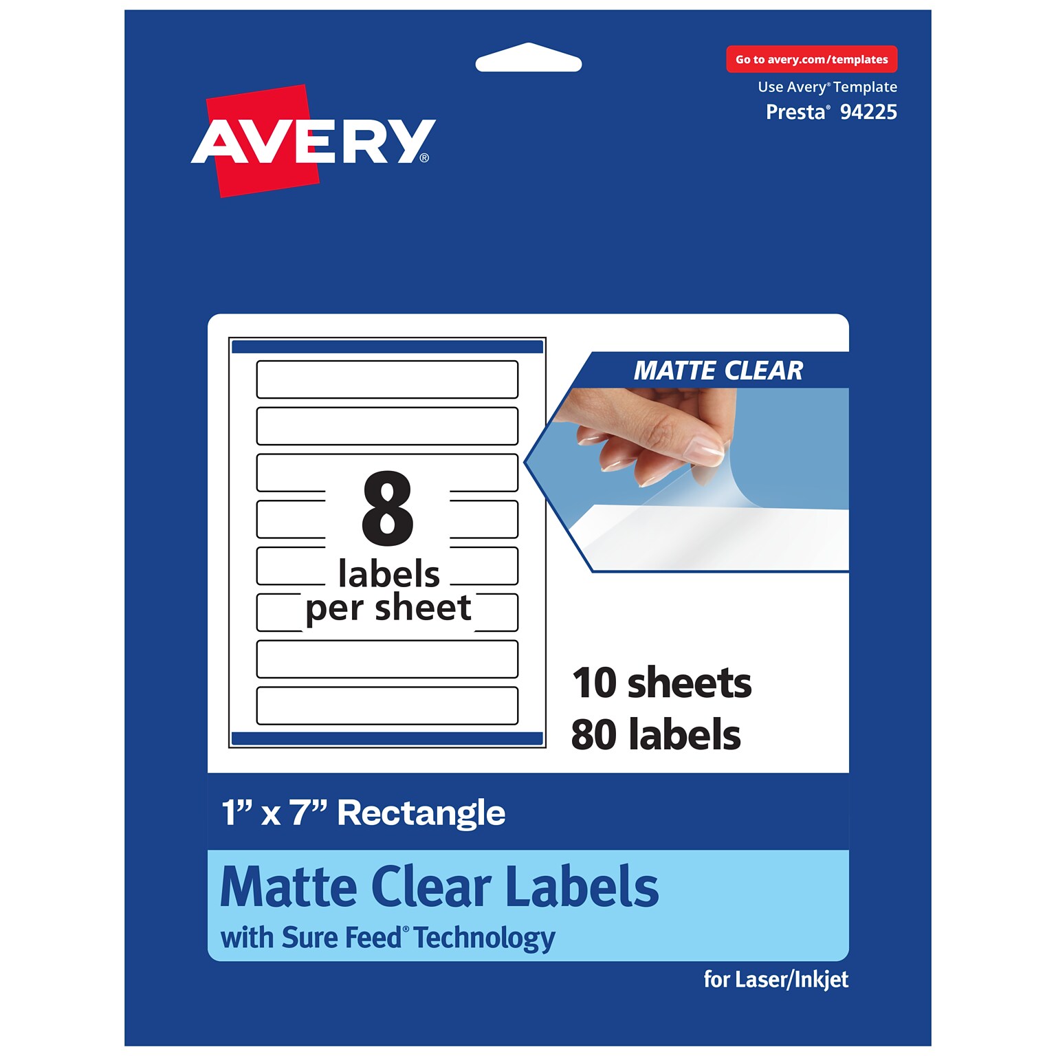 Avery Laser/Inkjet Rectangle Multipurpose Labels, 1 x 7, Clear, 80/Pack (94225)