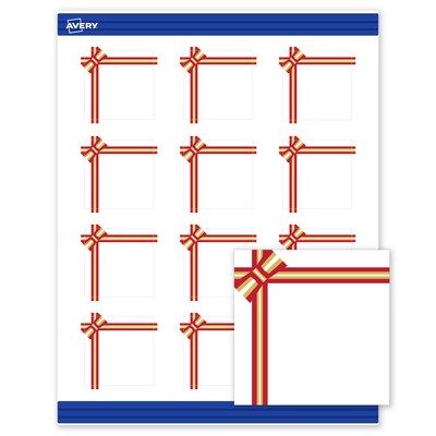 Avery Gold-Red Gift Bow Matte Blank Card, White, 120/Pack (S00-FFX)