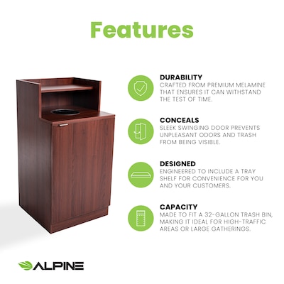 Alpine Industries Food Service Trash Can Enclosure, 32 Gallon, Mahogany (ALP476-DH-MA)