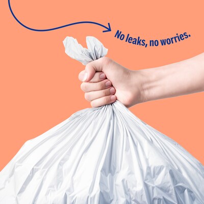 Perk™ 13 Gallon Kitchen Trash Bag, 28" x 24", Low Density, 0.9 mil, White, 80 Bags/Box (PK56749)