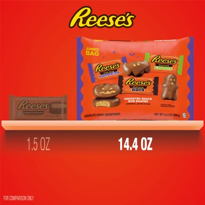 REESE'S Snack Size Assorted Milk Chocolate Peanut Butter Shapes Candy Jumbo Bag, 14.4 oz. (HEC45303)