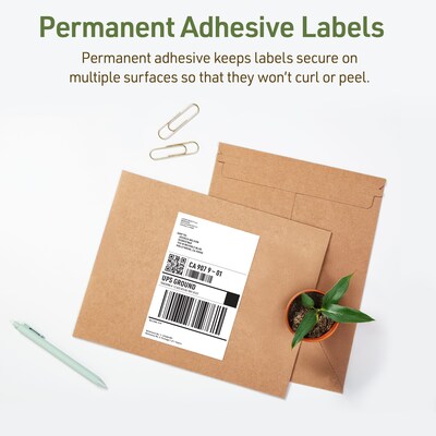 Avery EcoFriendly Laser/Inkjet Shipping Labels, 5-1/2" x 8-1/2", Matte White, 20 Labels/Pack (48808)
