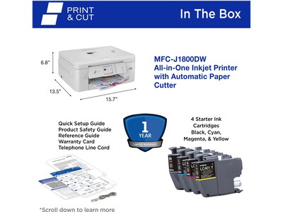 Brother Print & Cut MFC-J1800DW Wireless Color Inkjet Printer, All-In-One, Print, Scan, Copy, Fax
