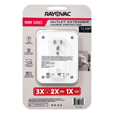 RAYOVAC 3-Outlet 3-USB Port Surge Protector Wall Tap, 540 Joules, White (SS-Q901)