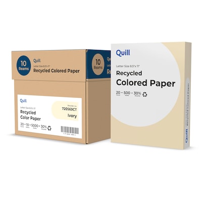 Quill Brand® 30% Recycled Colored Multipurpose Paper, 20 lbs., 8.5 x 11, Ivory, 500 Sheets/Ream, 1