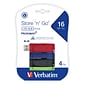 Verbatim Store 'n' Go 16GB USB 2.0 Type A Flash Drive, Assorted Colors (99123)