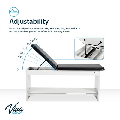 Viva Comfort Alto Electric Height Adjustable Exam Table with Shelves, Step Stool, 400lb Capacity, Black (996-14-BLK-SS-OS-MK)