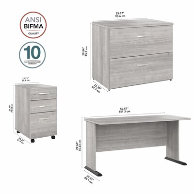 Bush Business Furniture Studio A 60"W Computer Desk with Mobile and Lateral File Cabinets, Platinum Gray (STA008PGSU)