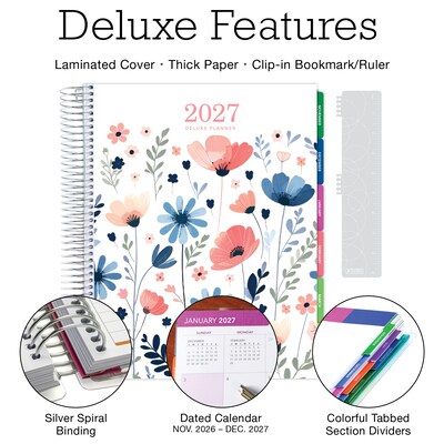 2027 Excello Brands 10.3 x 12.3 Weekly & Monthly Standard Planner, Paperboard Cover, Colorful Botanicals (DLX-CY27-0030)