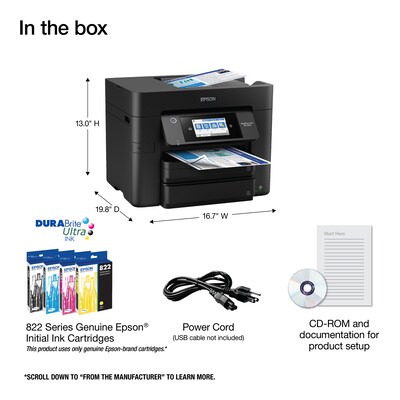 Epson WorkForce Pro WF-4830 Wireless Color Inkjet Printer, All-In-One, Print, Scan, Copy, Fax (9472528)