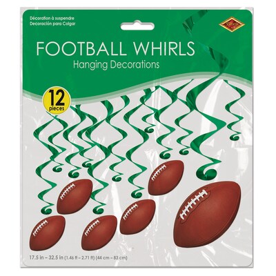 Beistle Football Whirls, Green/Brown, 12 Whirls/Pack, 3/Packs (53607)