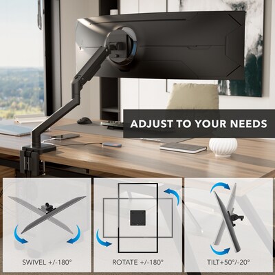 Mount-It! ProFlex Adjustable Heavy-Duty Single Monitor Mount with Gas Spring Arm, Fits 17"– 49" Ultrawide Monitors, Matte Black