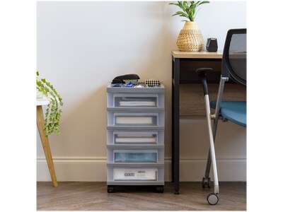 Iris 5-Drawer Storage Cart, Gray/Translucent White (585086)