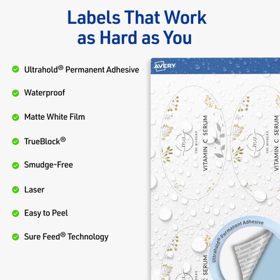 Avery Oval Laser Multipurpose Labels, 4.25 x 2.5, White, 600/Box (19479399199)