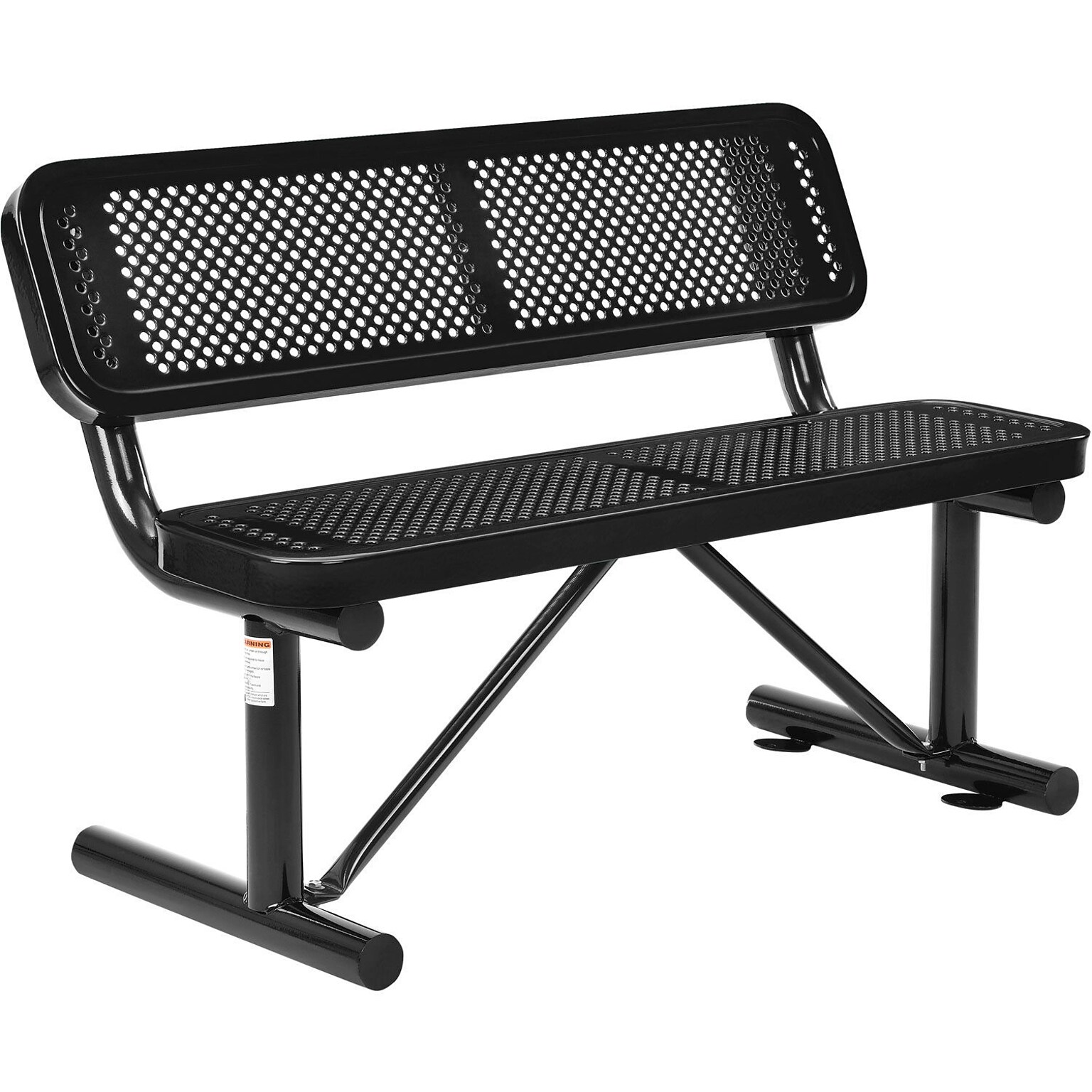 Global Industrial 4 Outdoor Steel Bench w/ Backrest, Perforated Metal, Black (695744BK)