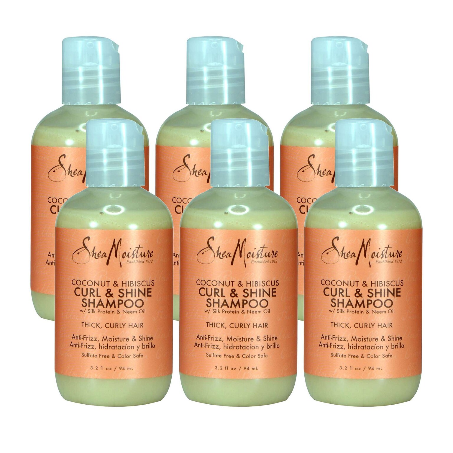 Shea Moisture Coconut & Hibsicus Shampoo, 3.2 oz Bottle, 6 Bottles/Bag, 12 Bags/Carton