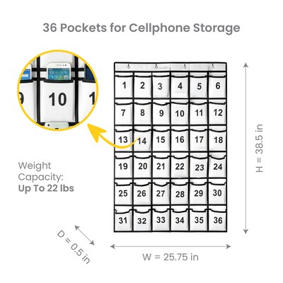 Kore Design Non-Woven Fabric Hanging Classroom Cell Phone Organizer, 38.5 x 25.7 x 0.5, White (KD