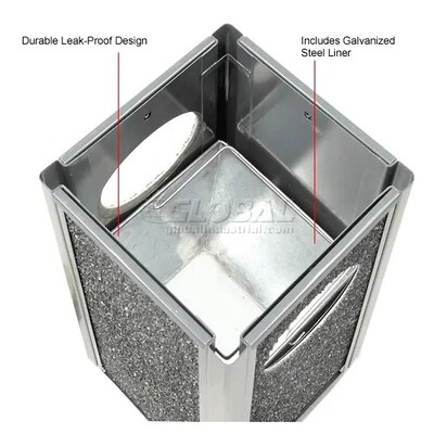 Global Industrial Stone Panel Trash Sand Urn, 2-1/2 Gallon Capacity, 10-1/4"W x 10-1/4"D x 24"H, Gray (238242GY)