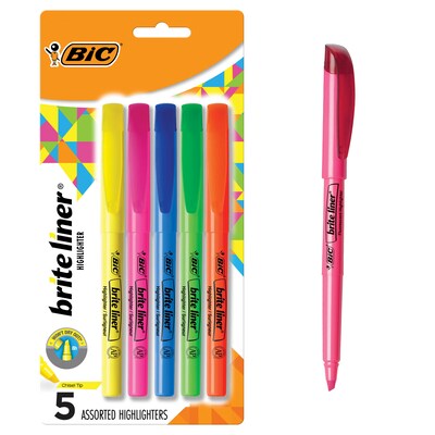 BIC Brite Liner Stick Highlighters, Chisel, Assorted Colors, 5/Pack (BLP51W-AST)