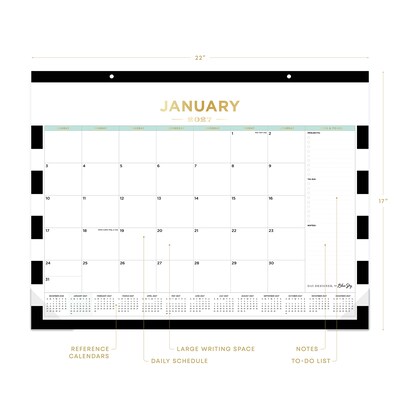 2027 Blue Sky Day Designer Rugby Stripe Black 22 x 17 Monthly Desk Pad Calendar, Black/White (143895-27)