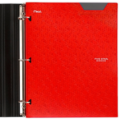 Five Star Stay Put  3-Hole Punched 2 Pocket Plastic Folder, Fire Red (333420D-ECM26)