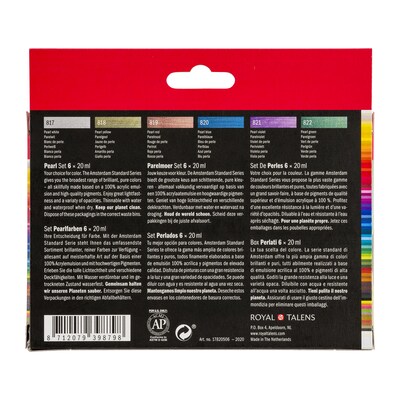 Amsterdam Pearlescent Acrylic Paint, Assorted Colors, 6/Pack (AMS17820506)