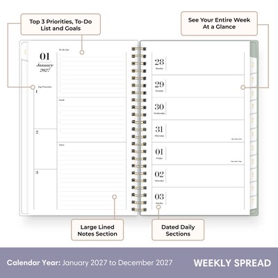 2027 Blue Sky Sincerely Jules 5 x 8 Weekly & Monthly Planner, Green/White (164250)
