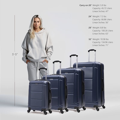 InUSA Pilot 4-Piece Hardside Spinner Luggage Set, TSA Checkpoint Friendly, Blue (IUPILSMLXL-BLU)