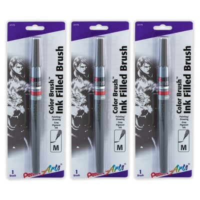 Pentel Arts Color Brush with Pigment Ink, Medium Tip, Gray, 3/Pack (PTAGFPBP137-3)
